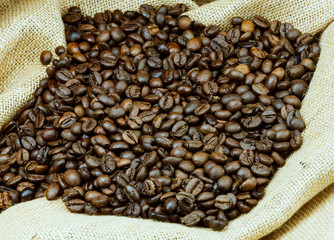 sack of toasted coffee beans