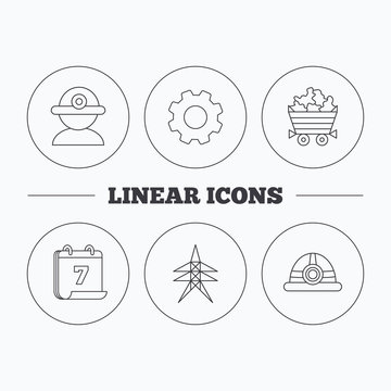 Worker, minerals and engineering helm icons.