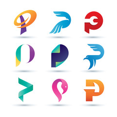 Set of Abstract Letter P Logo - Vibrant and Colorful Icons Logos