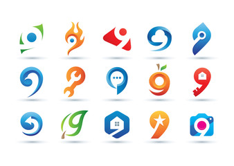 Set of Abstract Number 9 Logo - Vibrant and Colorful Icons Logos