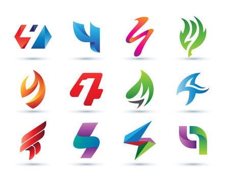 Set of Abstract Number 4 Logo - Vibrant and Colorful Icons Logos