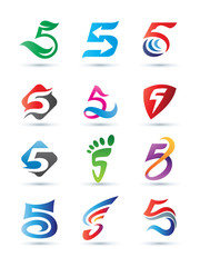 Set of Abstract Number 5 Logo - Vibrant and Colorful Icons Logos