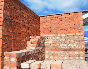 Close up on Bricklaying House Construction Site. Bricklaying Facing Brick Basics Masonry Techniques. How To Lay Bricks Like A Bricklayer.