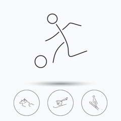 Horseback riding, football and skiing icons.