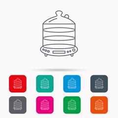 Steamer icon. Kitchen electric tool sign.