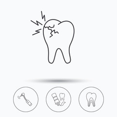 Toothpaste, dental tubules and toothache icons.