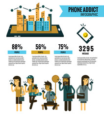 Smartphone Addict info graphic. people Holding Cell Smartphone.