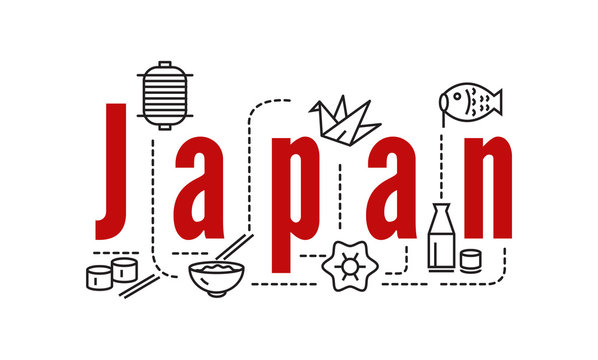 Japan typography and icons. flat line elements. vector