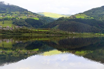 Vangsvatnet mirror lake in Voss.