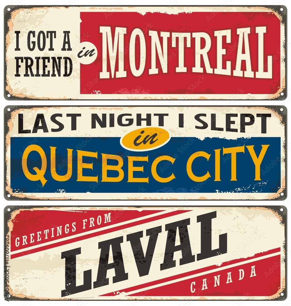 Wall mural Canada cities vintage metal signs collection