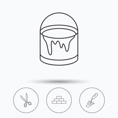 Spatula, scissors and bucket of paint icons.