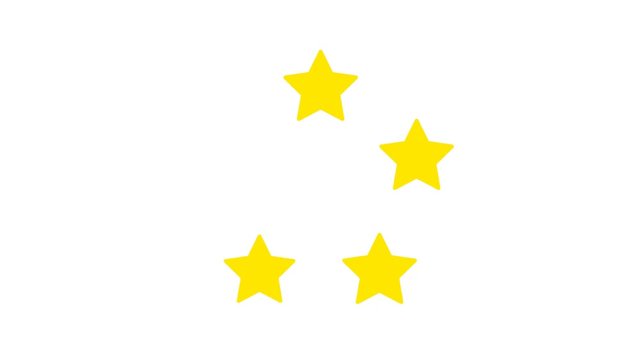 Five yellow stars in circle shape. Isolated illustrated animation. Video in HD with alpha matte.