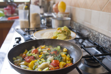 making colored vegetable ratatouille