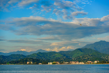 View of the Black Sea and distant hazy mountains © vahanabrahamyan