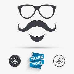 Mustache and Glasses sign icon. Hipster symbol.