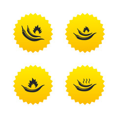 Hot chili pepper icons. Spicy food symbols.