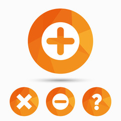 Obraz premium Plus and minus icons. Question FAQ symbol.
