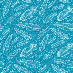 Fototapeta premium Pattern with decorative feathers. Background vector illustration