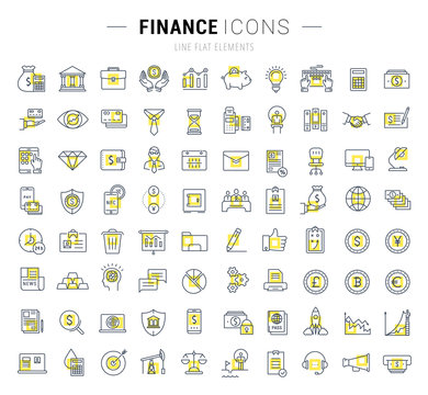 Set Vector Flat Line Icons Finance