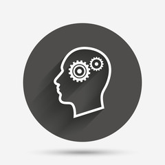 Head with gears sign icon. Male human head.
