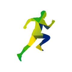 Fototapeta na wymiar Bright colorful polygonal jogger silhouette
