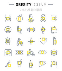 Set Vector Flat Line Icons Obesity