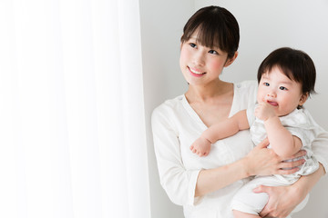 portrait of asian mother and baby