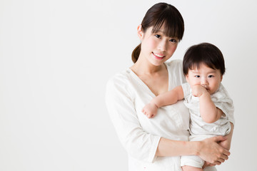 portrait of asian mother and baby