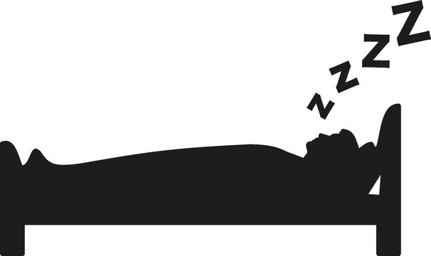 Silhouette of sleeping man in bed with zzz