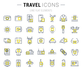 Set Vector Flat Line Icons Travel