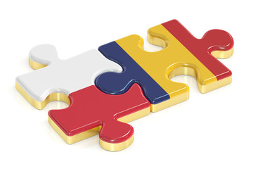 Poland and Romania puzzles from flags, 3D rendering