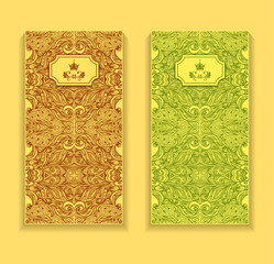 Template flyer or package  with Zen-doodle pattern in green brown