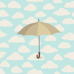 Umbrella over cloudy sky. Clouds seamless pattern Rainy springtime or fall weather background