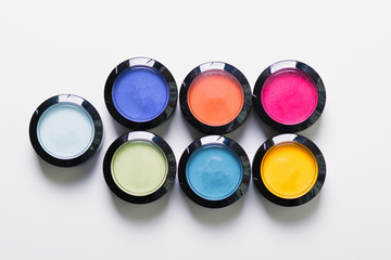 Make-up eye shadows. View from above. Flat lay. concept photo