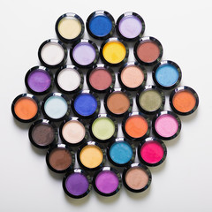 Make-up eye shadows. View from above. Flat lay. concept photo