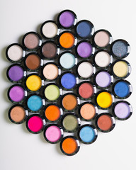 Make-up eye shadows. View from above. Flat lay. concept photo