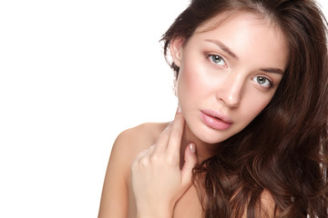 Fototapeta premium Portrait of beautiful young woman face. Isolated on white background.
