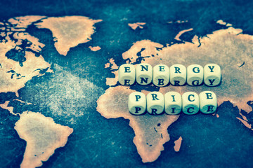 ENERGY PRICE on grunge world map