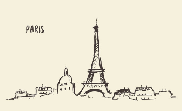 Sketch Eiffel Tower Paris, vector illustration.