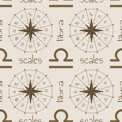 Astrology sign Scales. Seamless background. Vector illustration