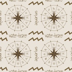 Fototapeta na wymiar Astrology sign Water bearer. Seamless background. Vector illustration