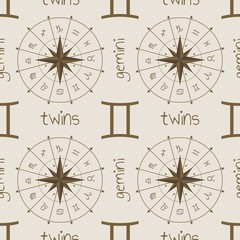 Fototapeta na wymiar Astrology sign Twins. Seamless background. Vector illustration