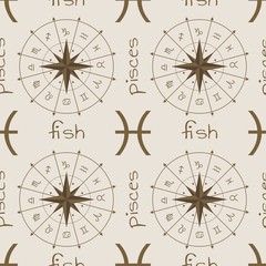 Fototapeta na wymiar Astrology sign Fish. Seamless background. Vector illustration
