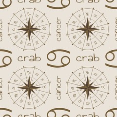 Astrology sign Crab. Seamless background. Vector illustration