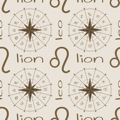 Fototapeta na wymiar Astrology sign Lion. Seamless background. Vector illustration