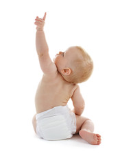 Baby sitting on white background