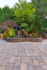 Paver Brick Patio with Waterfall Pond - 117623412