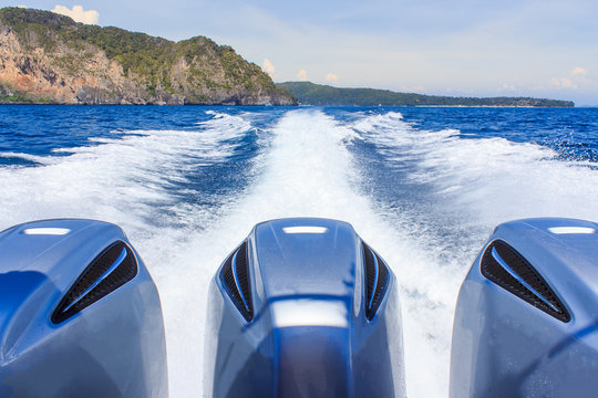 Wake of speed boat in the tropical sea