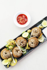 chickpea falafel middle eastern food snack platter starter set