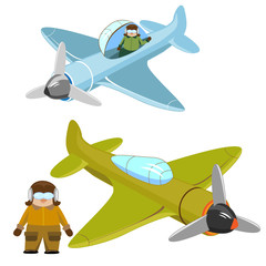 Plane green and blue with isolated pilot